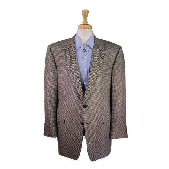 Hickey-Freeman Recent Gold/Black Knit Woven Wool-Silk Sportcoat Blazer 44R